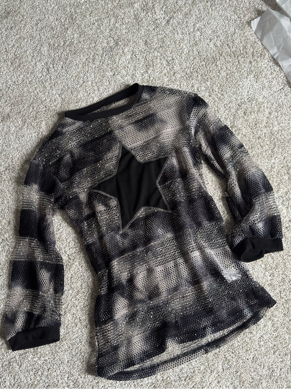 Black & Gray Star Mesh Long-Sleeve Sweater